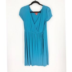 Sundance Teal Wrap Empire Waist Dress Large Coastal Beach Summer Vacation Soft
